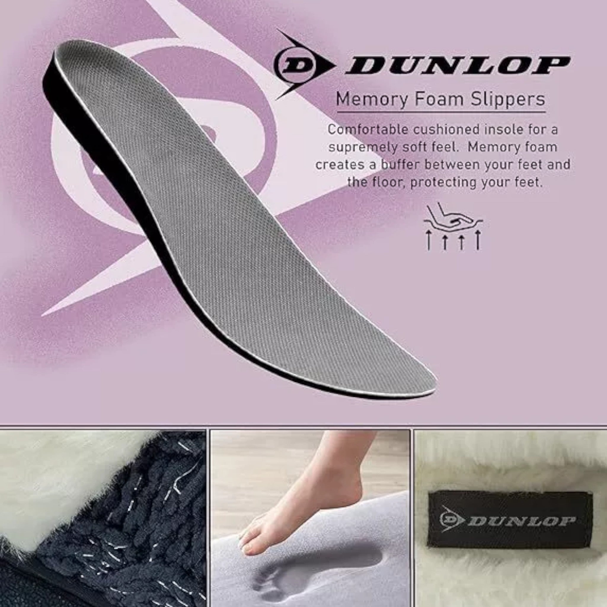 Ladies Comfortable Dunlop mule slippers for women with memory foam cushioned insole